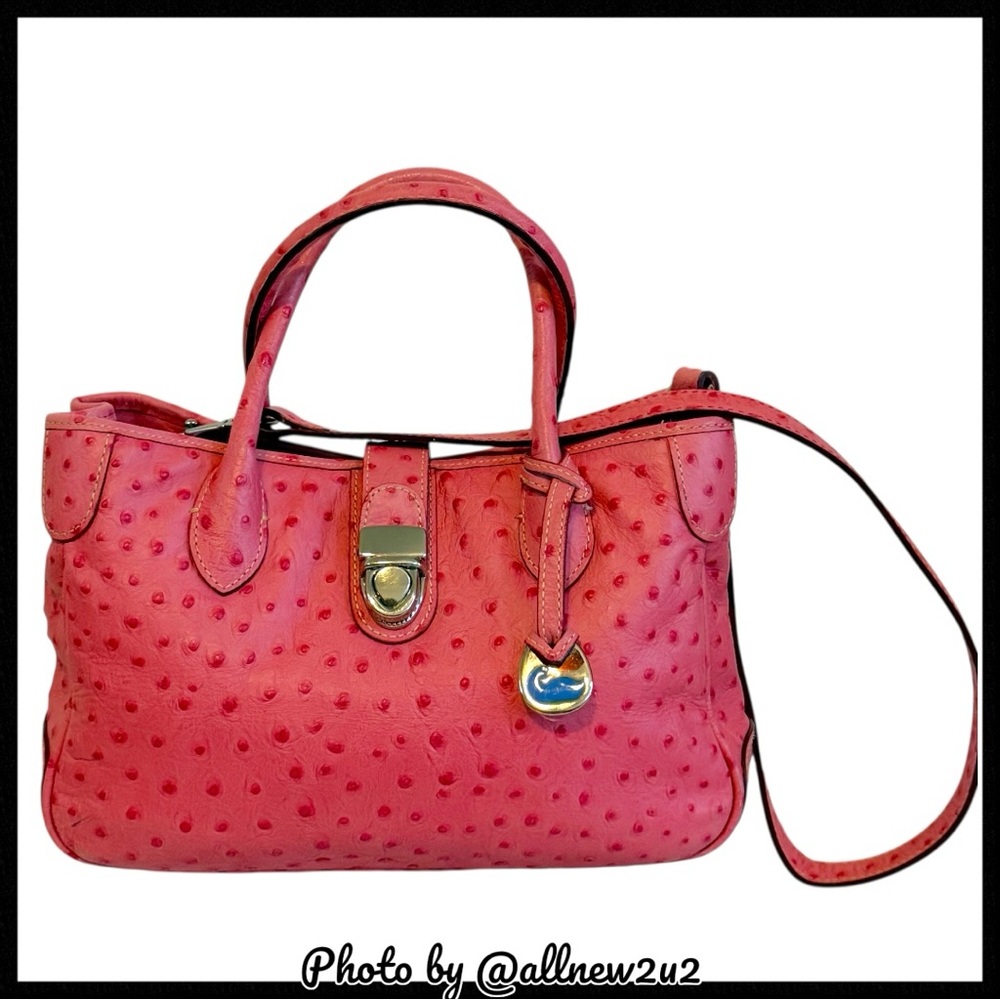 SALE USE BUY NOW Dooney & Bourke Double Handle Ostrich Pattern Pink Satchel - Picture 2 of 16